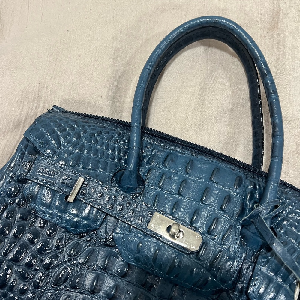 Borse In Pelle Luxurious Blue Crocodile-Embossed Bag - Picture 5 of 16